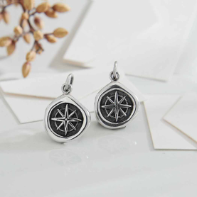 Sterling Silver Small Wax Seal Compass Charm 19x12mm