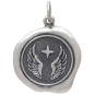 Sterling Silver Wings Wax Seal Charm 23x17mm front view