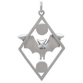 Sterling Silver Bat Pendant in Diamond Frame Back View