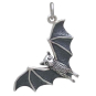 Sterling Silver Realistic Sideways Flying Bat Charm Front View