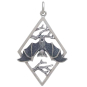 Silver Branches and Bat Pendant in Diamond Frame Front View