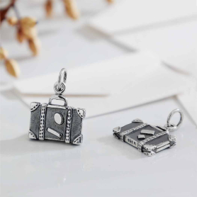 Sterling Silver Suitcase Charm 17x12mm
