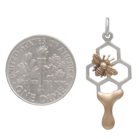 Mixed Metal Honeycomb Charm with Honey and Bee with Dime
