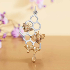 Mixed Metal Honeycomb Pendant with Dripping Honey 37x17mm