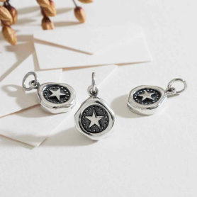 Sterling Silver Wax Seal Star Coin Charm 17x10mm