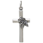 Sterling Silver Cross with Rose Charm Front View