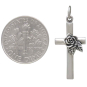 Sterling Silver Cross with Rose Charm with Dime