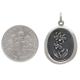 Sterling Silver Wax Seal Forget Me Not Charm with Dime