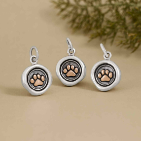Sterling Silver Wax Seal with Bronze Paw Charm 17x11mm