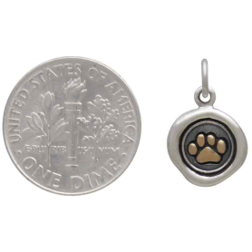 Sterling Silver Wax Seal with Bronze Paw Print Charm with Dime
