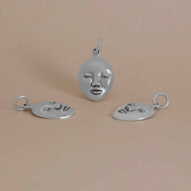 Sterling Silver Serene Goddess Face Pendant 20x11mm