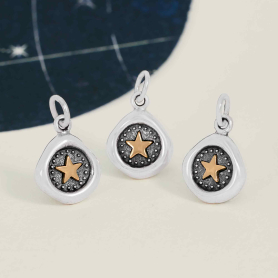 Sterling Silver Wax Seal with Bronze Star Charm 17x11mm