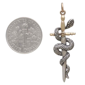 Mixed Metal Sword and Snake Pendant with Dime