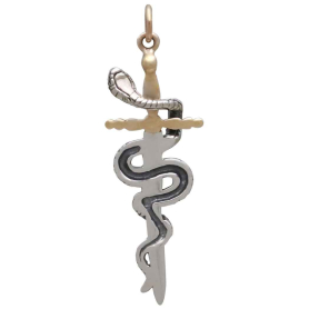 Mixed Metal Sword and Snake Pendant Back View