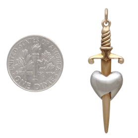 Bronze Sword Through Sterling Silver Heart Charm
