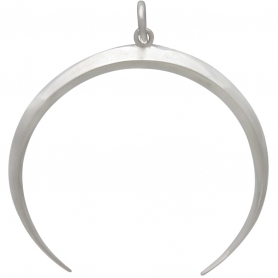 Sterling Silver Crescent Ridged Moon Pendant 35x33mm