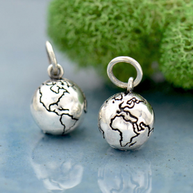 Sterling Silver 3D World Charm 14x8mm