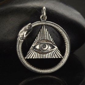 Sterling Silver All Seeing Eye and Ouroboros Pendant 26x21mm