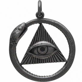 Sterling Silver All Seeing Eye and Ouroboros Pendant 26x21mm
