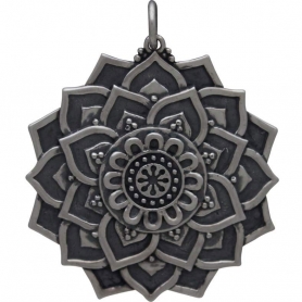 Sterling Silver Lotus Mandala Pendant 34x29mm