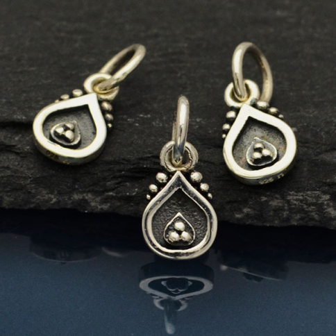 Sterling Silver Decorated Teardrop Charm 12x5mm