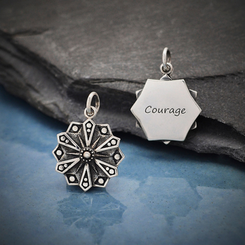 Sterling Silver Affirmation Mandala Charm -Courage 21x15mm