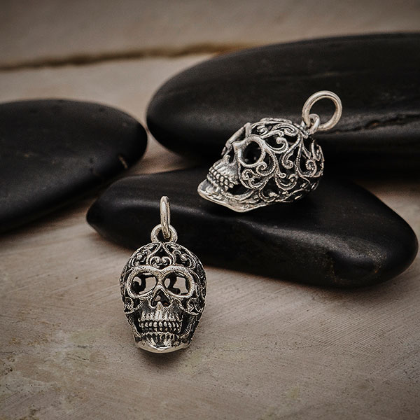 Sterling Silver Sugar Skull Halloween Jewellery Pendant And Chain Set