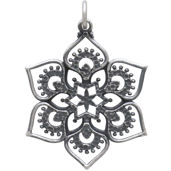 Long necklace necklace Flower Mandala in plexiglass anthracite mirror