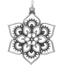 Sterling Silver Openwork Lotus Mandala Pendant 31x22mm