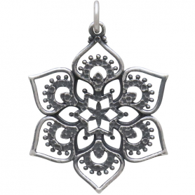 Sterling Silver Openwork Lotus Mandala Pendant 31x22mm