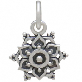 Sterling Silver Lotus Mandala Charm with Granulation 15x10mm