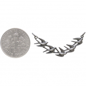 Sterling Silver Flock of Birds Pendant Festoon 20x44mm