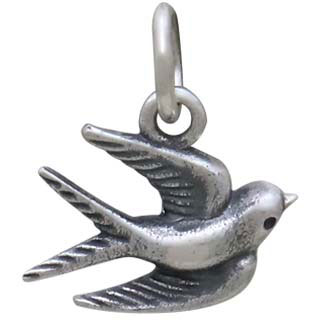 Sterling Silver Swallow Charm 14x11mm