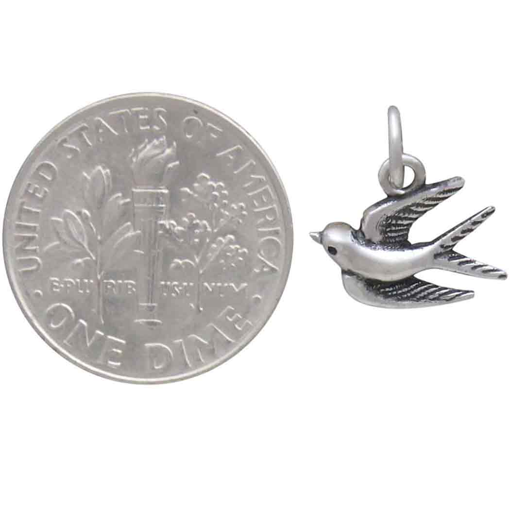 Sterling Silver Swallow Charm Left Side 14x11mm