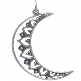 Sterling Silver Mandala Moon Pendant 36x22mm
