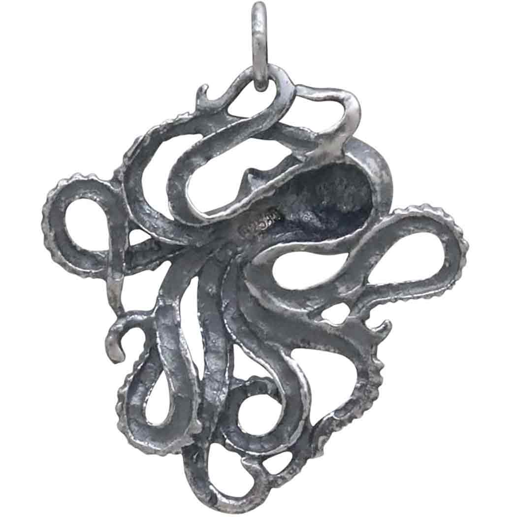 Sterling Silver Detailed Octopus Charm 28x24mm