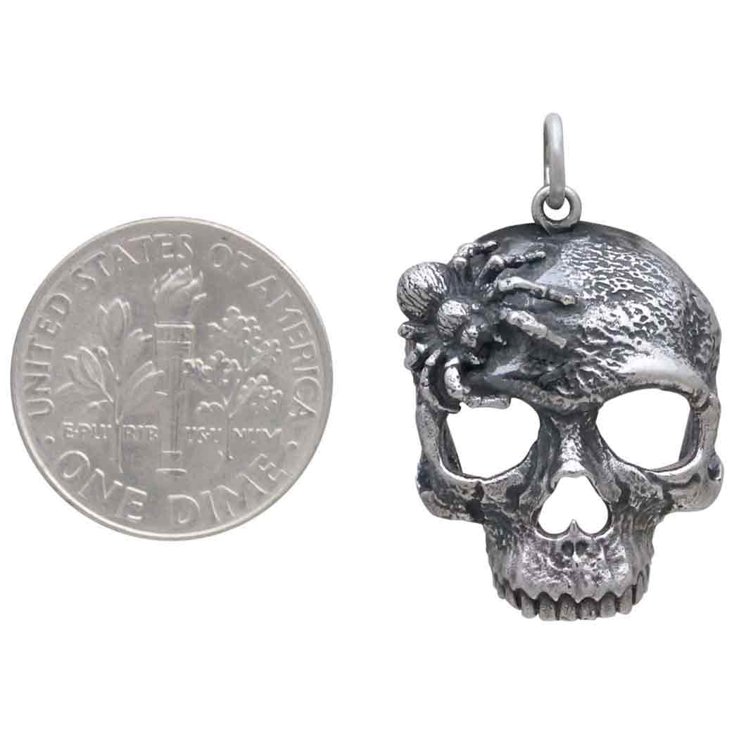 Sterling Silver Spider and Skull Pendant 27x17mm