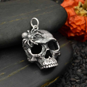 Silver Spider and Skull Pendant 27x17mm DISCONTINUED