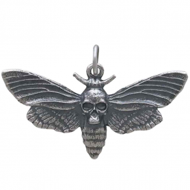 Sterling Silver Death Heads Moth Pendant with Skull 19x30mm