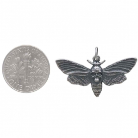Sterling Silver Death Heads Moth Pendant with Skull 19x30mm