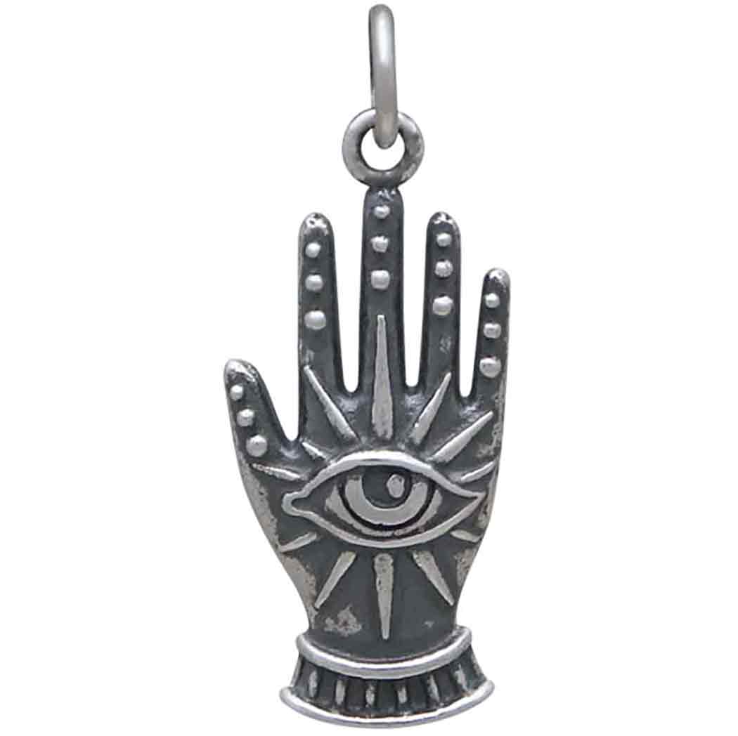 Sterling Silver Decorative Hand Charm With Eye 25x10mm