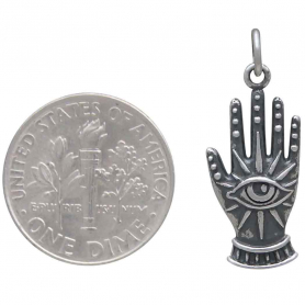 Sterling Silver Decorative Hand Charm With Eye 25x10mm