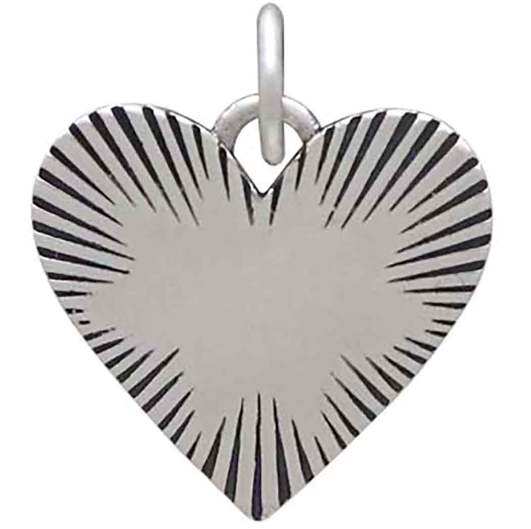 Sterling Silver Heart with Radiating Lines 17x14mm