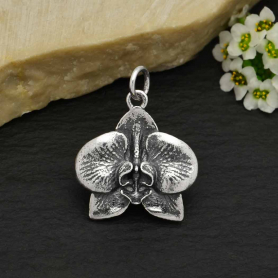 Sterling Silver Orchid Charm 21x17mm