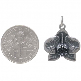 Sterling Silver Orchid Charm 21x17mm