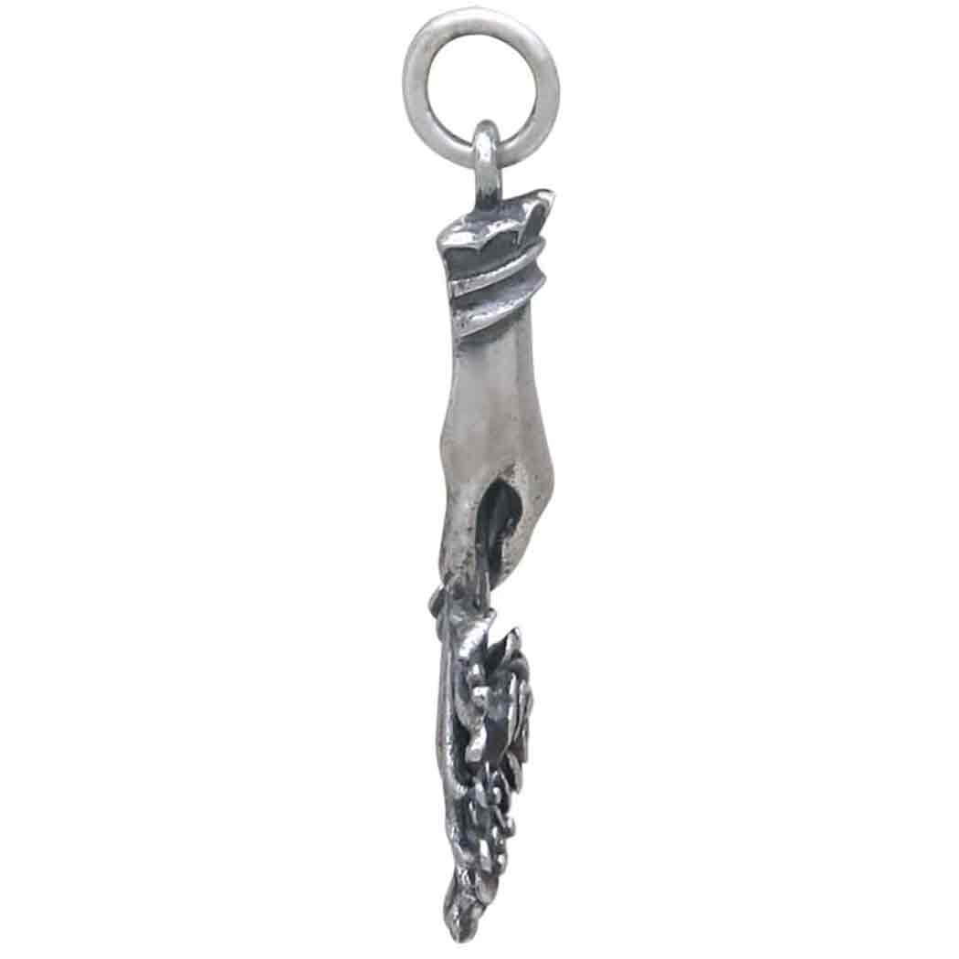 Sterling Silver Hand Charm Holding Flower Bouquet 29x11mm