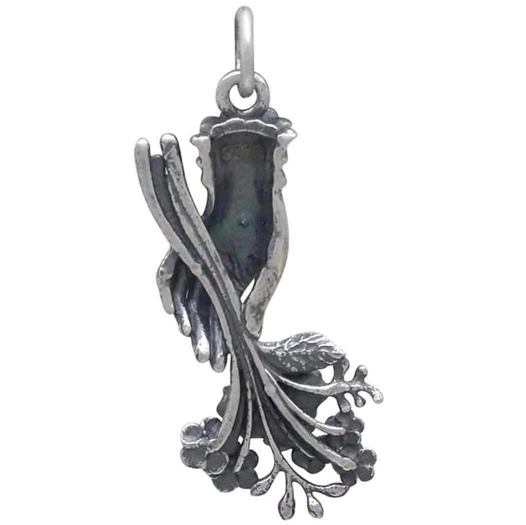 Sterling Silver Hand Charm Holding Flower Bouquet 29x11mm