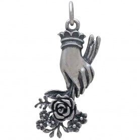 Sterling Silver Hand Charm Holding Flower Bouquet 29x11mm