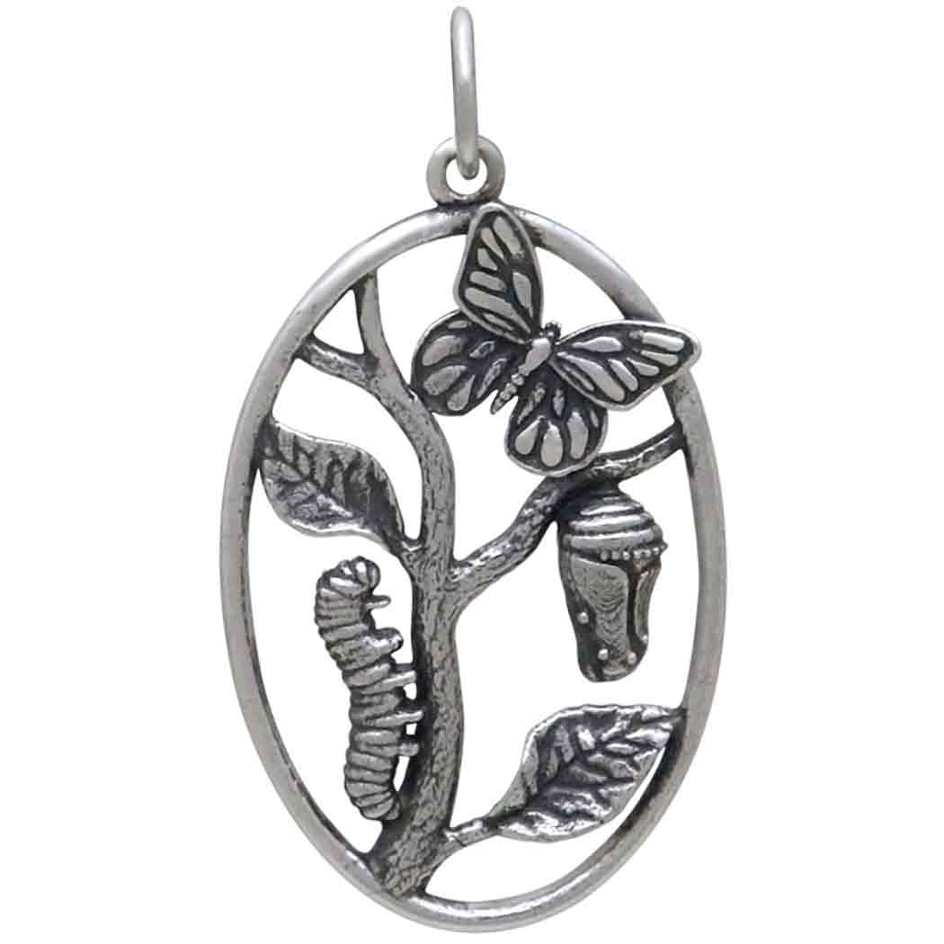 Sterling Silver Butterfly Metamorphosis Pendant Front View