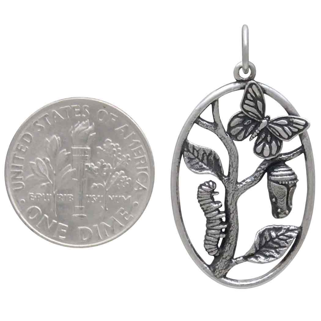 Sterling Silver Butterfly Metamorphosis Pendant with Dime